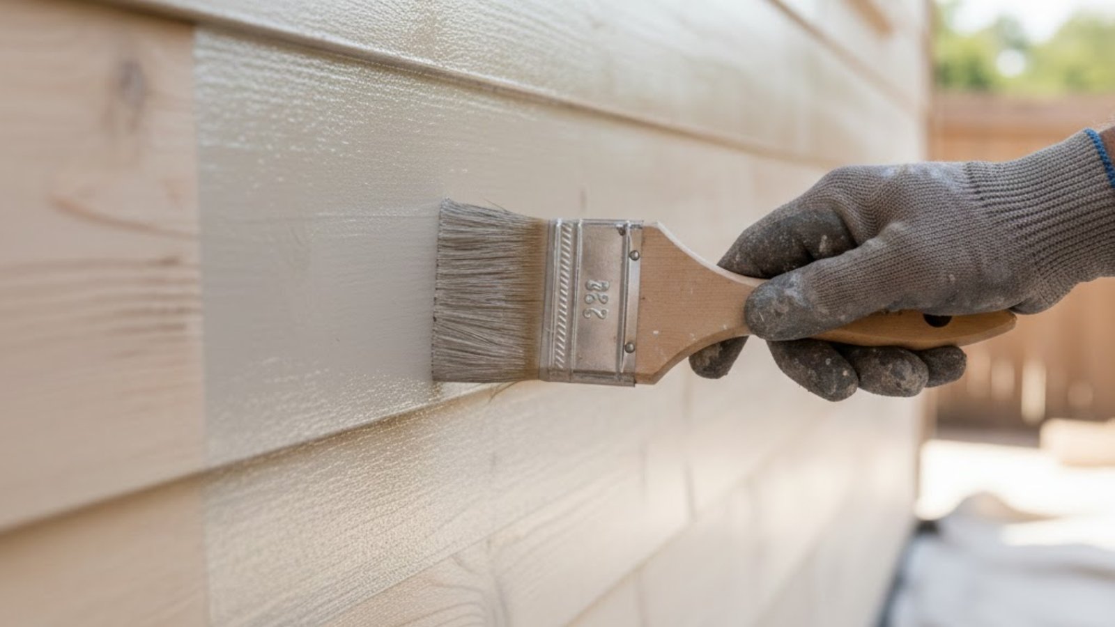 Close-up of exterior paint being applied to siding by professional Kelowna exterior painters