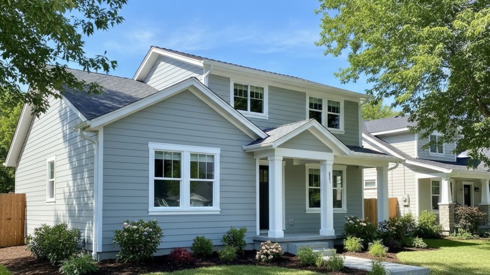 Finished exterior painting project on a residential home in Kelowna with clean siding and trim